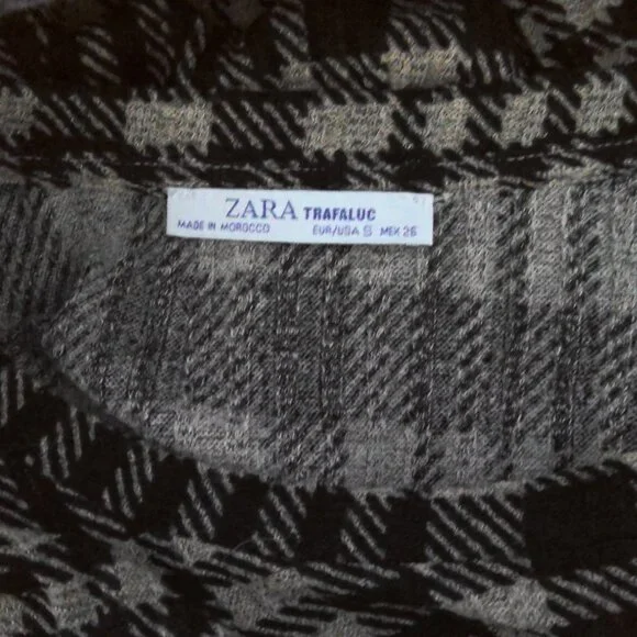 Zara Trafaluc Houndstooth Plaid Dress Black & Beige Stretch Long Sleeve EUC Sz S - Picture 4 of 4